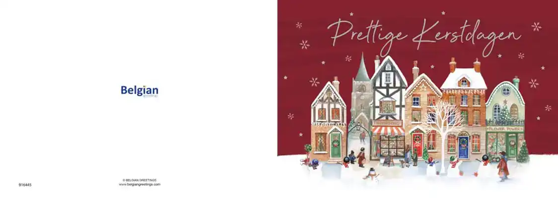 Kerstkaart 2025 Kersthuisjes rood en blauw