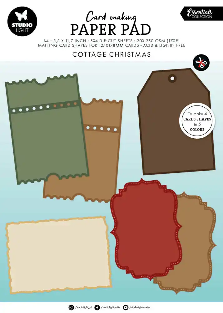 Studio Light Cottage Christmas Essentials Card Making Pad 127x178mm