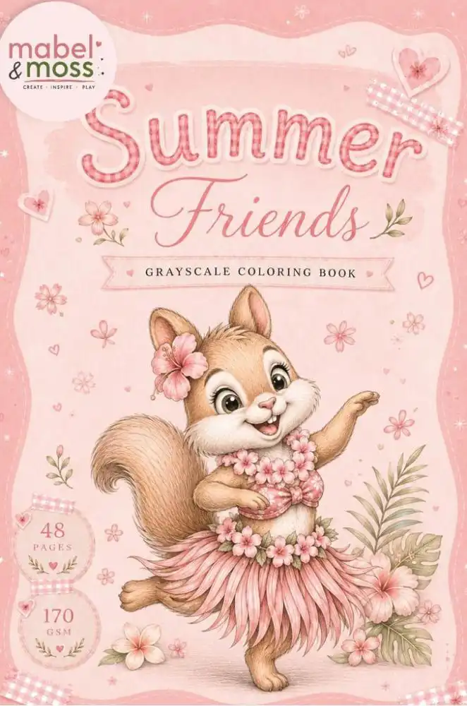 Mabel and Moss Summer Friends Greyscale Coloring Book