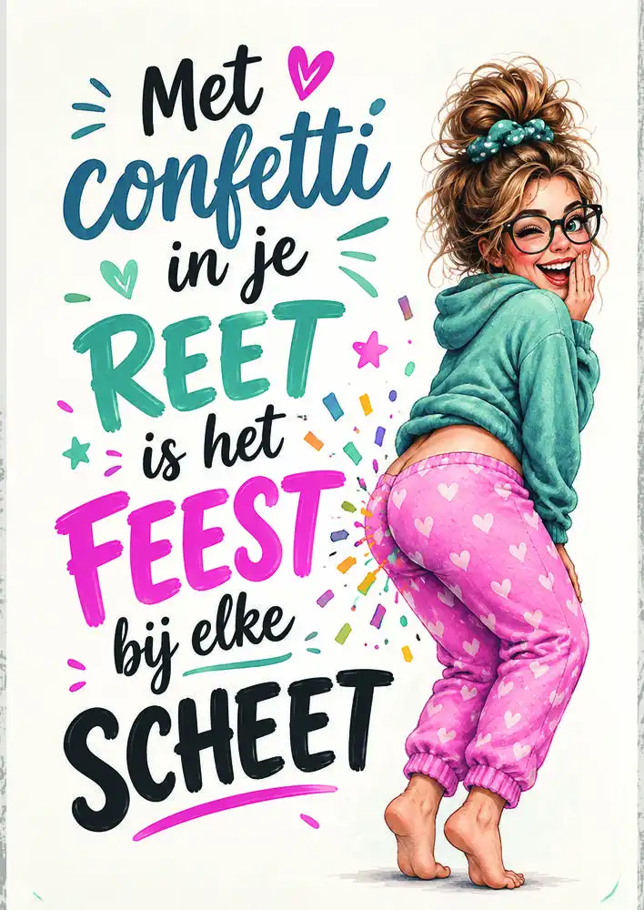 Spreukenbordje: Met confetti in je reet...