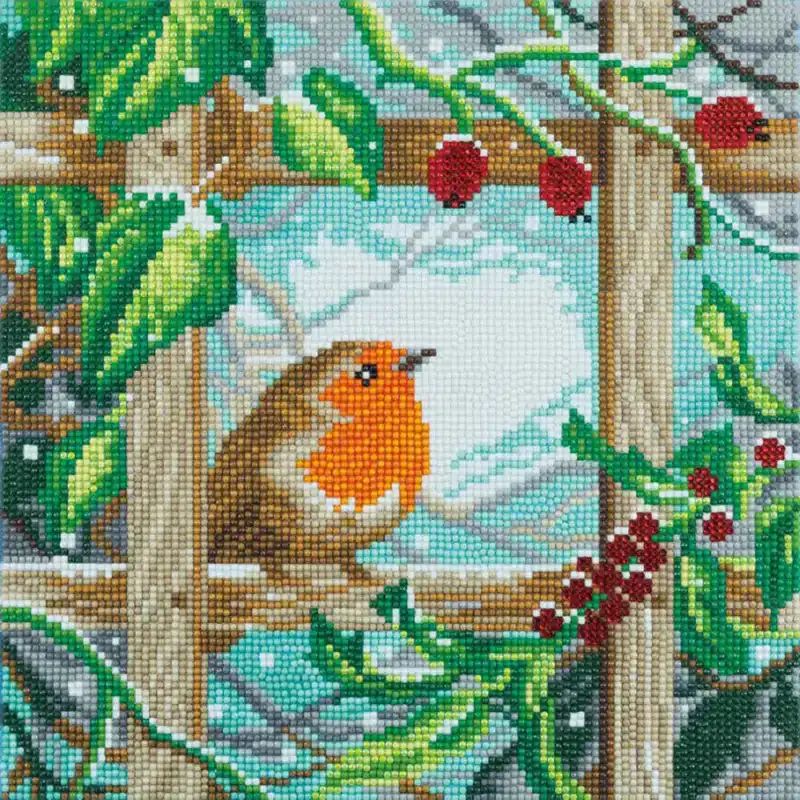 Framed Crystal Art Robin at the Fence