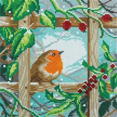 Framed Crystal Art Robin at the Fence