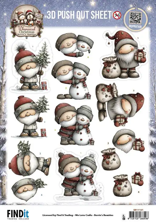 3D Pushout Sheet Berries Beauties Whimsical Christmas Santa Claus