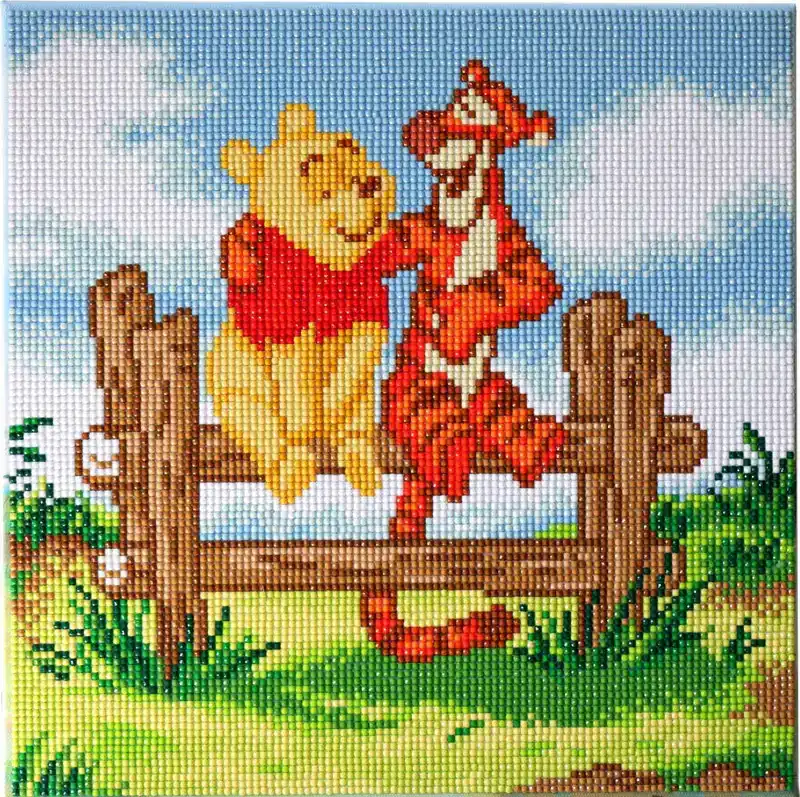 Crystal art kit full diamond painting Pooh en tijgertje 30x30cm