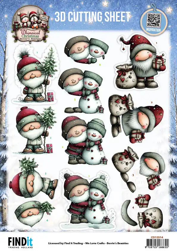 Knipvellen set Berries Beauties Whimsical Christmas Santa Claus/ Furry friends