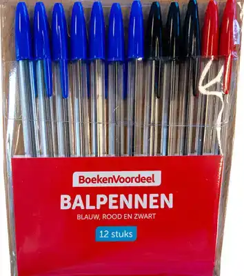 Balpennen Set Blauw/Rood/Zwart  (12 stuks)