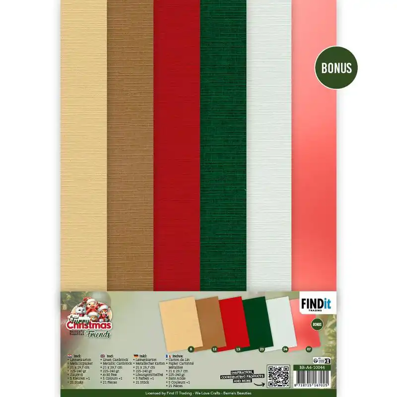 Linen Cardstock Pack Berries Beauties Furry Christmas Friends A4