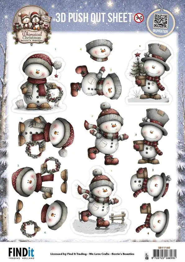 3D Pushout Sheet Berries Beauties Whimsical Christmas Penguins