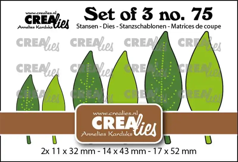 Crealies Snijmal Set of 3 no. 75, Dichte bladeren 21 met/zonder stippen