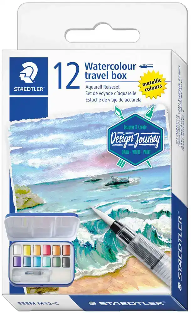 6 X Staedtler Aquarell-Farbkasten Metallic Design Journey