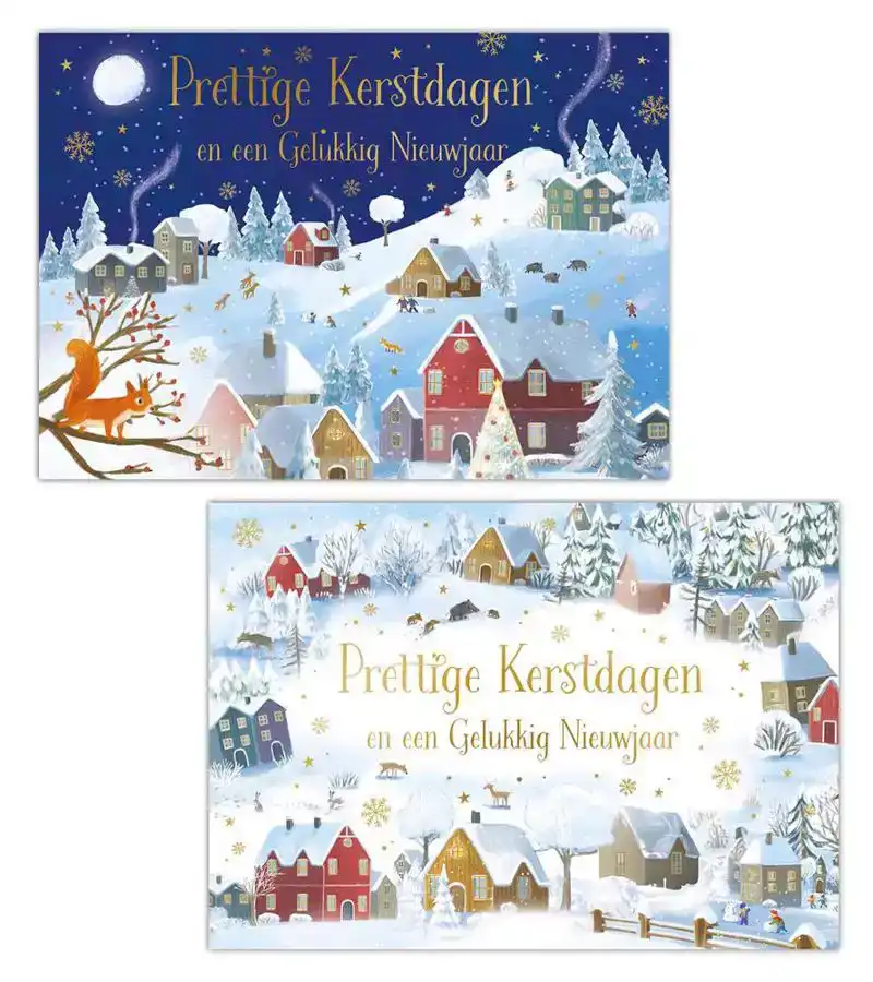 Kerstkaart 2025 kerstdagen getekend kerstdorp