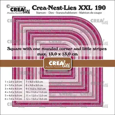 Crealies Crea-Nest-Lies XXL Vierkanten met één afgeronde hoek met kleine streepjes