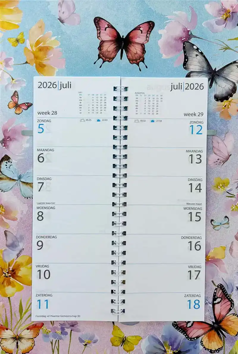 Omleg week kalender 2026 Vlinders getekend