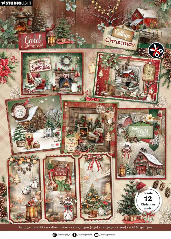 Studio Light Cottage Christmas Card Making Pad 210x294x5mm