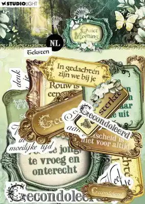 Quiet Morning paper elements met teksten in het Nederlands.