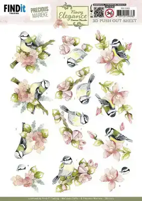 3D Pushout Sheet Precious Marieke Navy Elegance Flower Bird