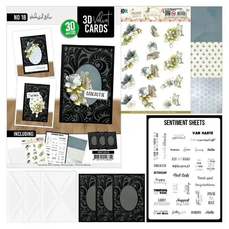 3D velvet cards A6 Wonderful blue