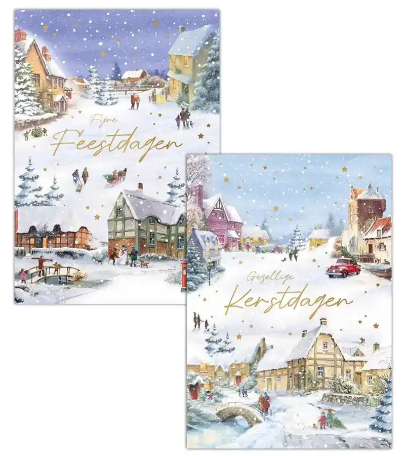 Kerstkaart 2025 fijne feestdagen dorp/ prettige kerstdagen dorp