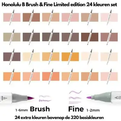 LIMITED EDITION: Ohuhu Honolulu B 24 extra kleuren Alcohol Art Markers Brush & Fine