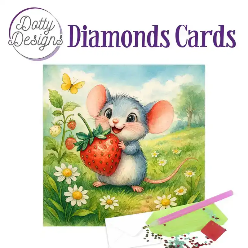 Dotty Designs Diamond Cards – Mouse with Strawberry