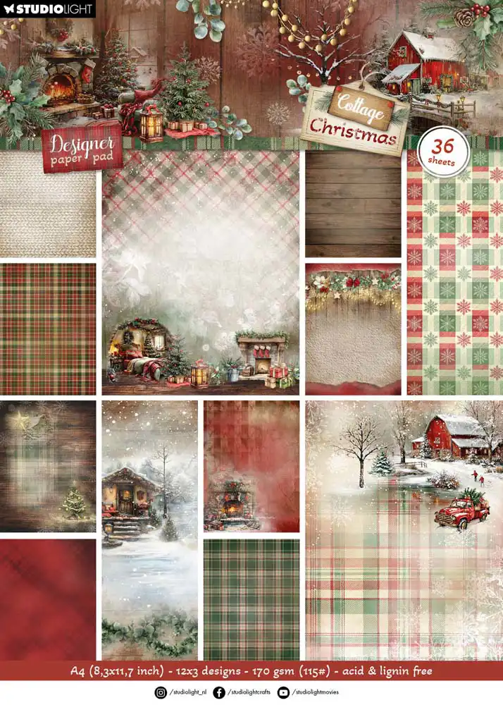Studio Light Cottage Christmas Paper pad Achtergronden