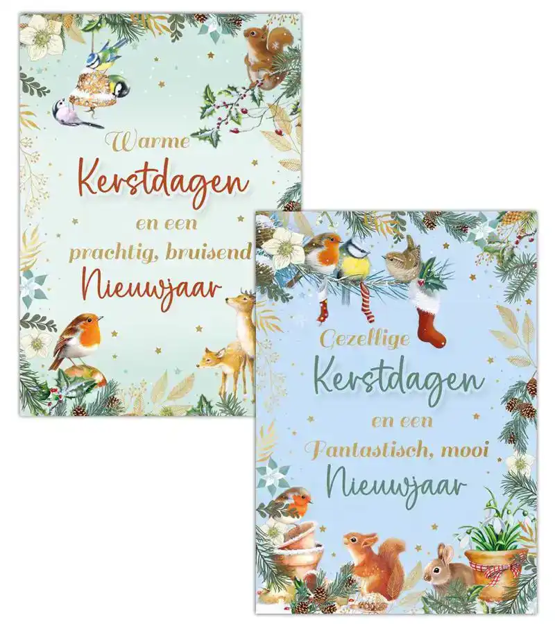 Kerstkaart 2025 warme kerstdagen dieren/ gezellige kerstdagen dieren