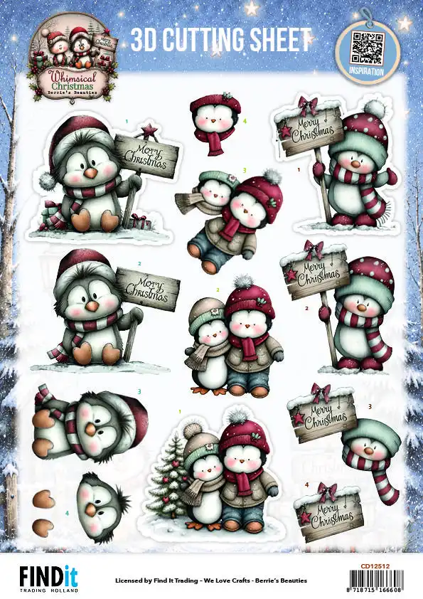 Knipvellen set Berries Beauties Whimsical Christmas Penguins/ Snowmen