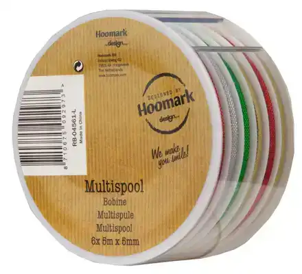 Cadeaulint spoel 6 kleuren kerst 6x5 mtr 6 mm<br>