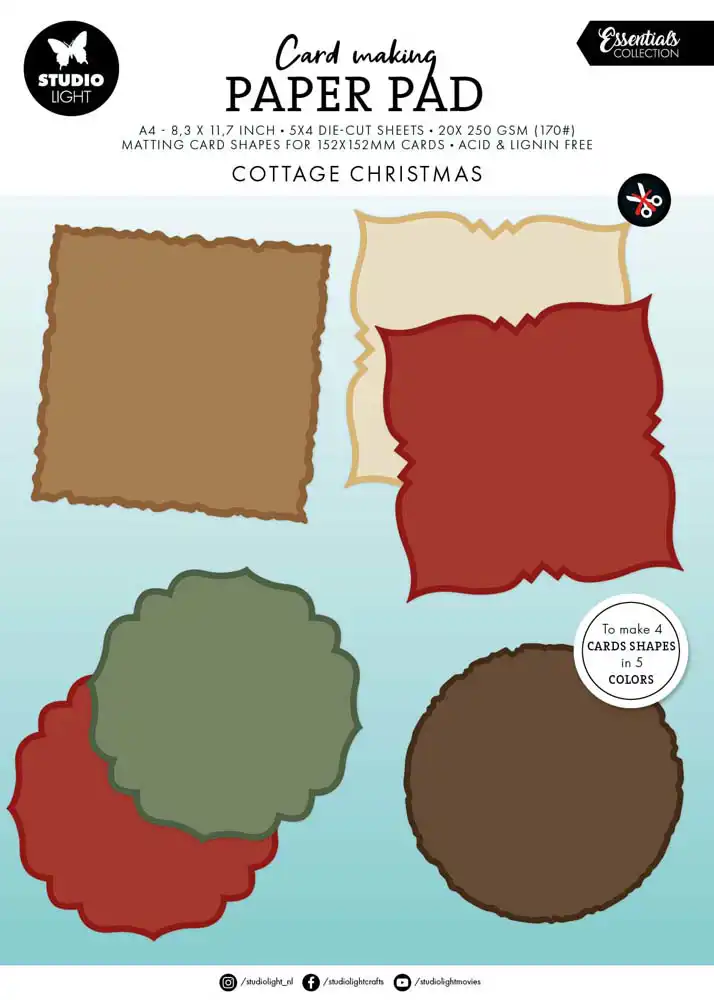 Studio Light Cottage Christmas Essentials Card Making Paper Pad 152x152mm