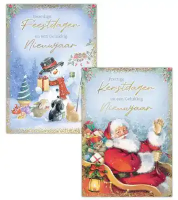 Kerstkaart 2025 feestdagen sneeuwpop/ kerstdagen kerstman in slee