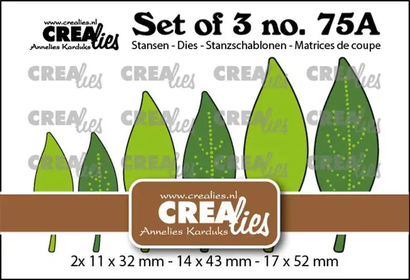 Crealies Snijmal Set of 3 no. 75a, Dichte bladeren 21 met/zonder stippen (spiegelbeeld)