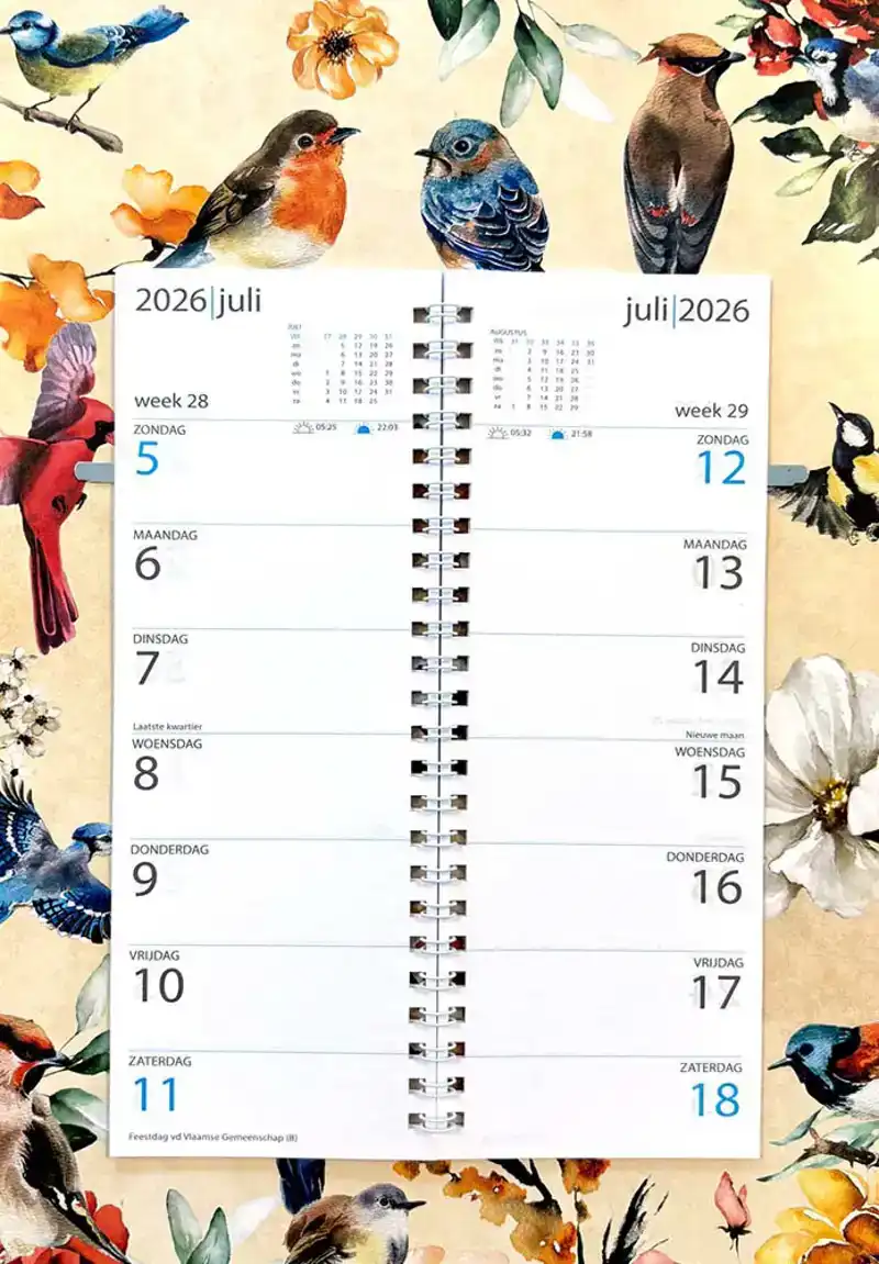 Omleg week kalender 2026 Vogels getekend