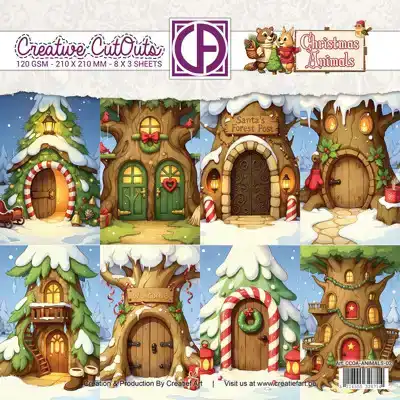 Christmas Animals collagepapier 02 boomhuisjes