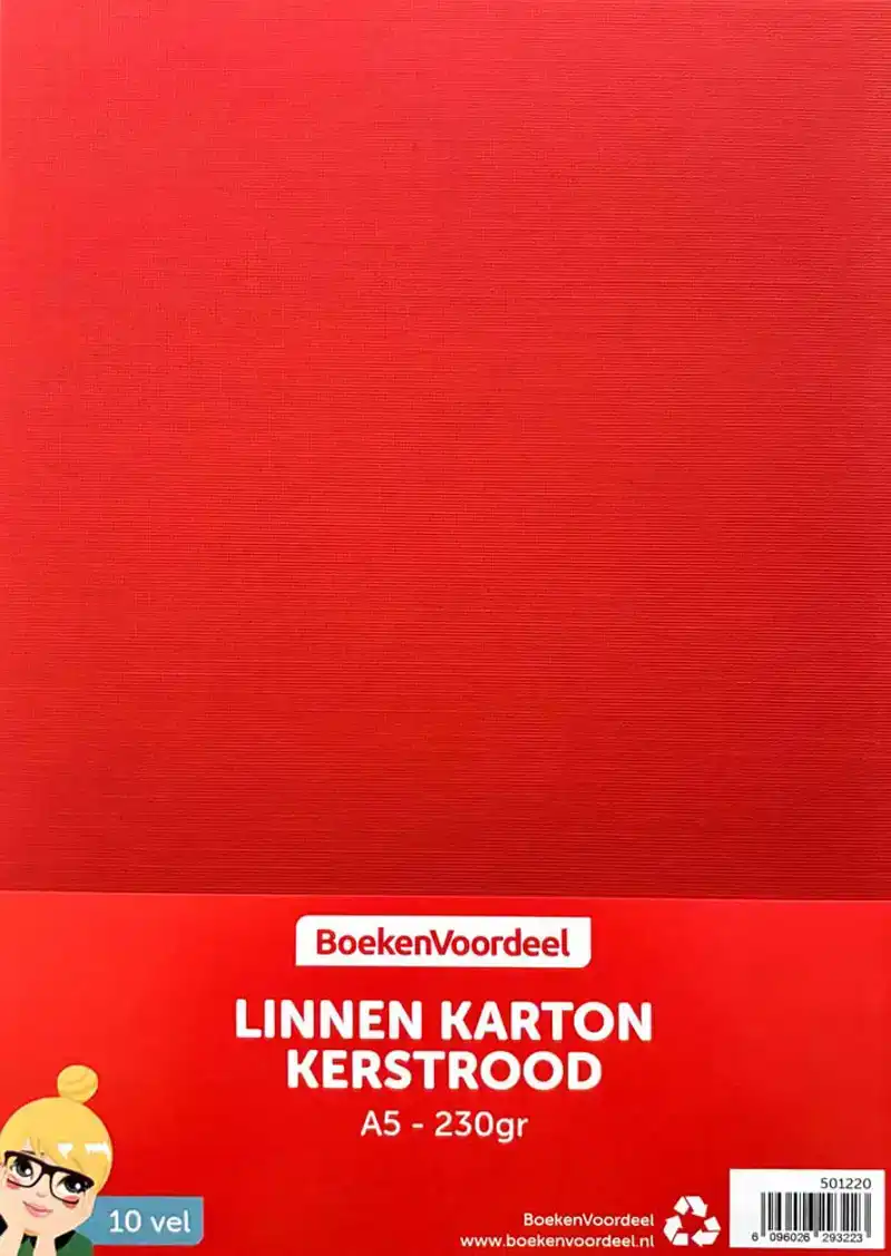 Linnen karton 21x14,8cm 10 vel kerst rood
