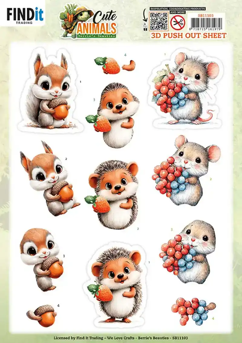 3D Pushout Sheet Berries Beauties Cute Animals Forest Friends