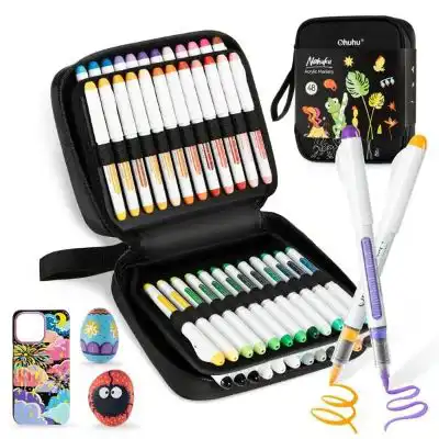 Ohuhu Direct-ink Acrylic Brush Markers Nahuku set 48 kleuren in zwart etui