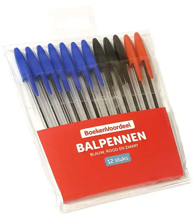 Balpennen Set Blauw/Rood/Zwart  (12 stuks)