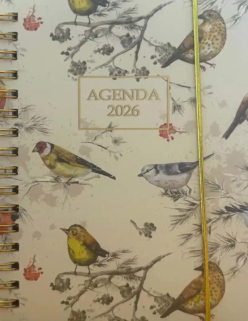 Agenda 2026 A6 spiraal vogels getekend