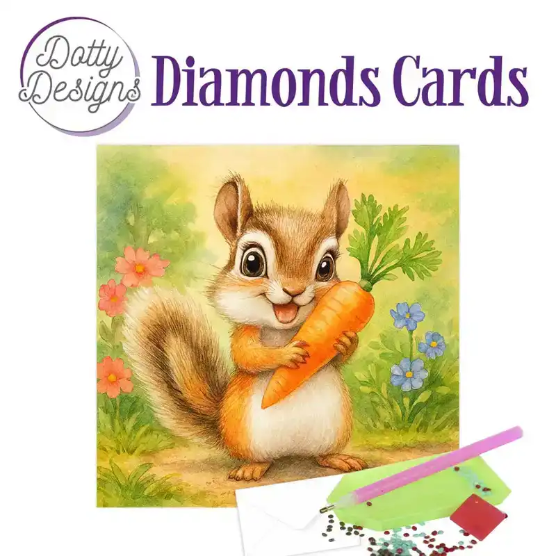 Dotty Designs Diamond Cards – Squirrel with Carrot