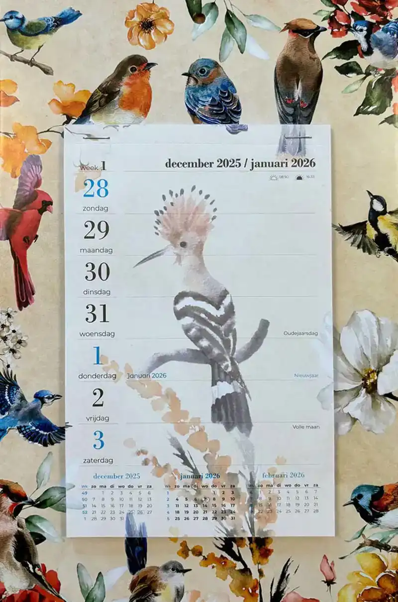 Weekblok kalender 2026 Vogels getekend
