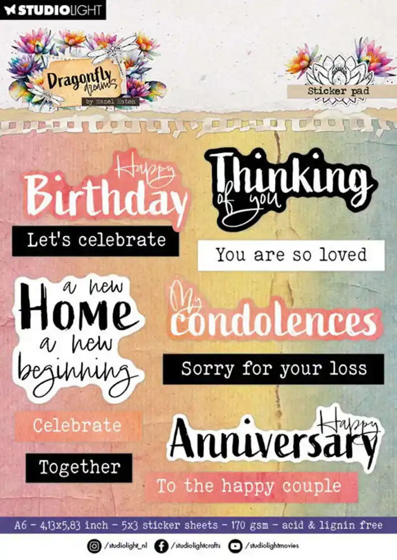 Studio Light Dragonfly Dreams A6 Sticker Paper Pad Sentiments