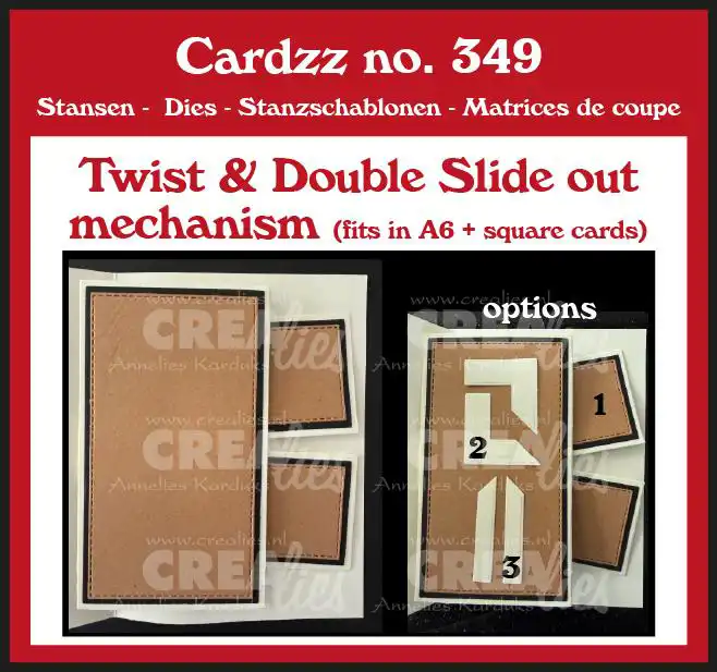 Cardzz stansen no. 349, Twist & Double Slide out mechanisme (past in A6 en vierkante kaart)