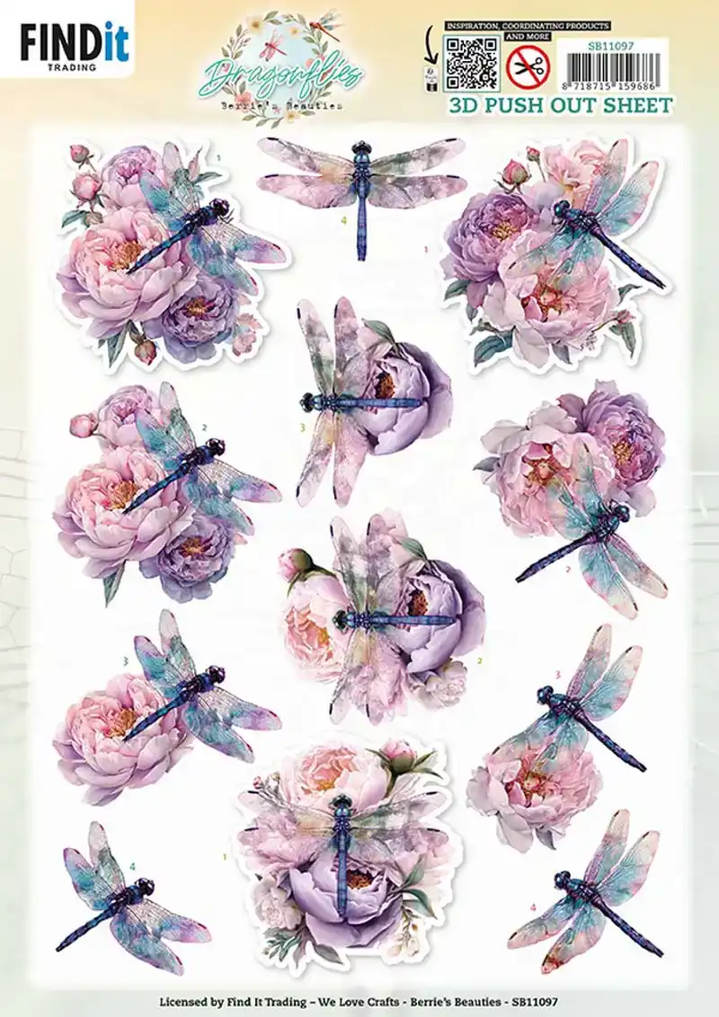 3D Pushout Sheet Berries Beauties Dragonflies Lilac