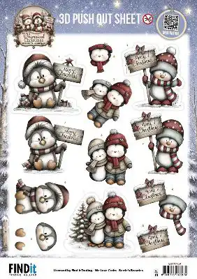 3D Pushout Sheet Berries Beauties Whimsical Christmas Penguins