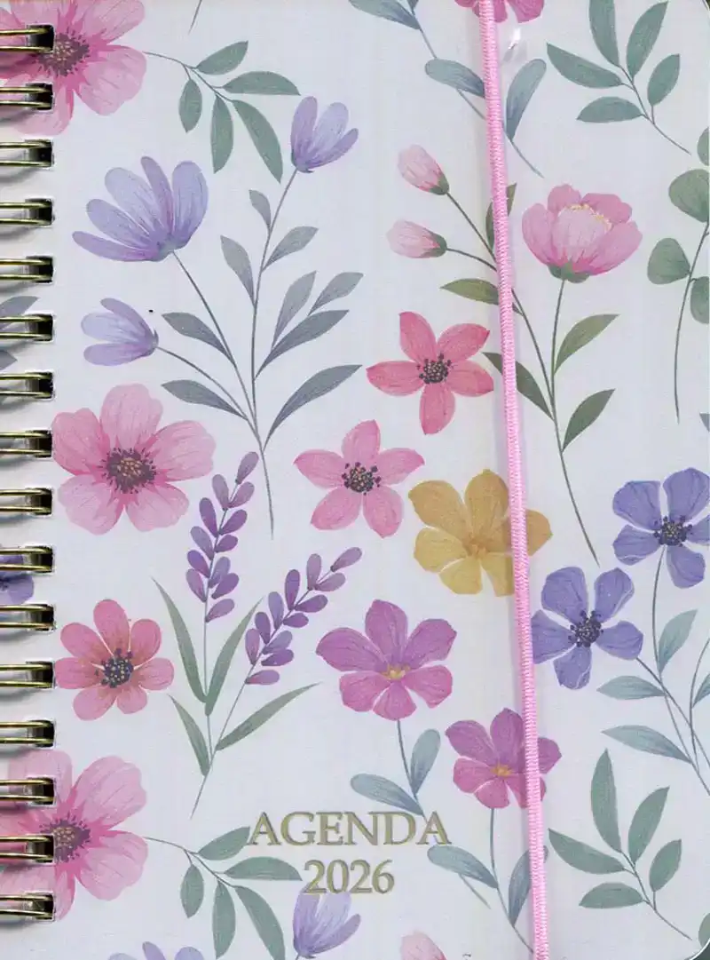 Agenda 2026 A6 spiraal bloemen getekend