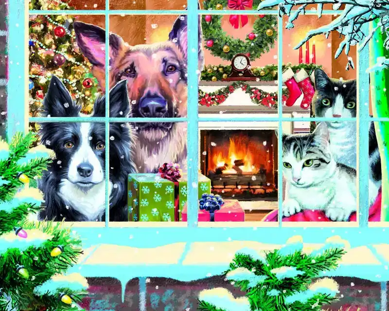 Crystal Art Kit Festive pets 40 x 50cm