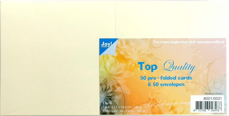 Joy kaarten 50st creme en enveloppen 135x135mm
