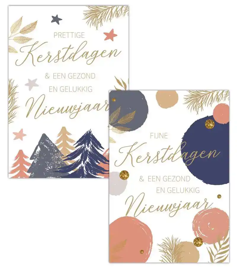 Kerstkaart 2025 Kerstdagen getekend wit roze blauw