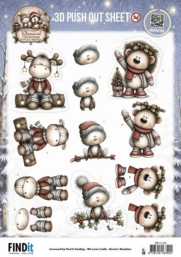 3D Pushout Sheet Berries Beauties Whimsical Christmas Furry Friends