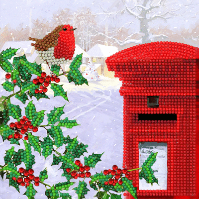 Crystal card kit XM56 Robin & Postbox 18x18cm partial
